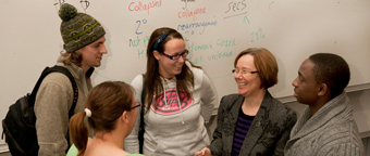 Sheena Radford with current biochemistry students